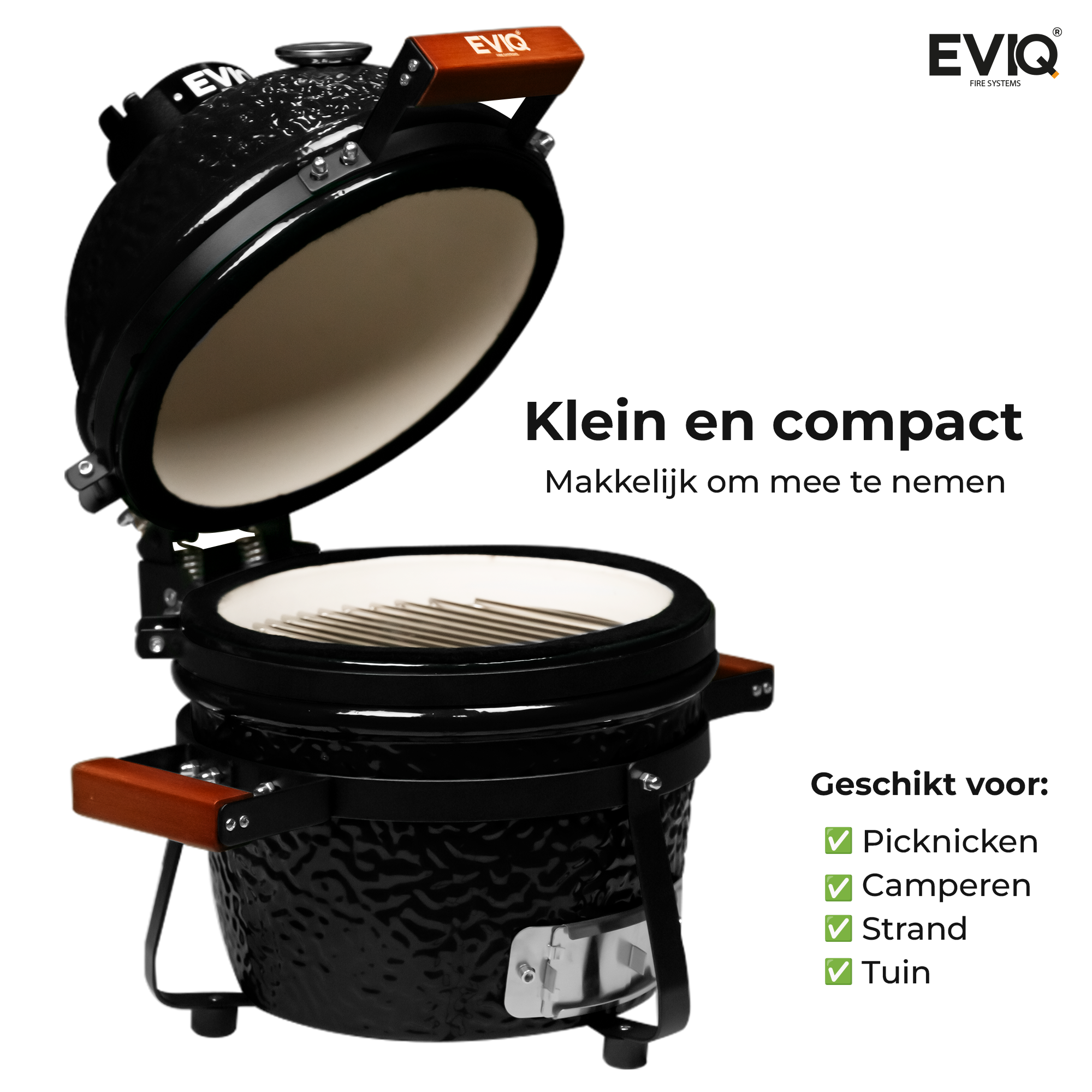 Barbecue au charbon de bois EVIQ BBQ Kamado 13" Grillmaster en céramique noire