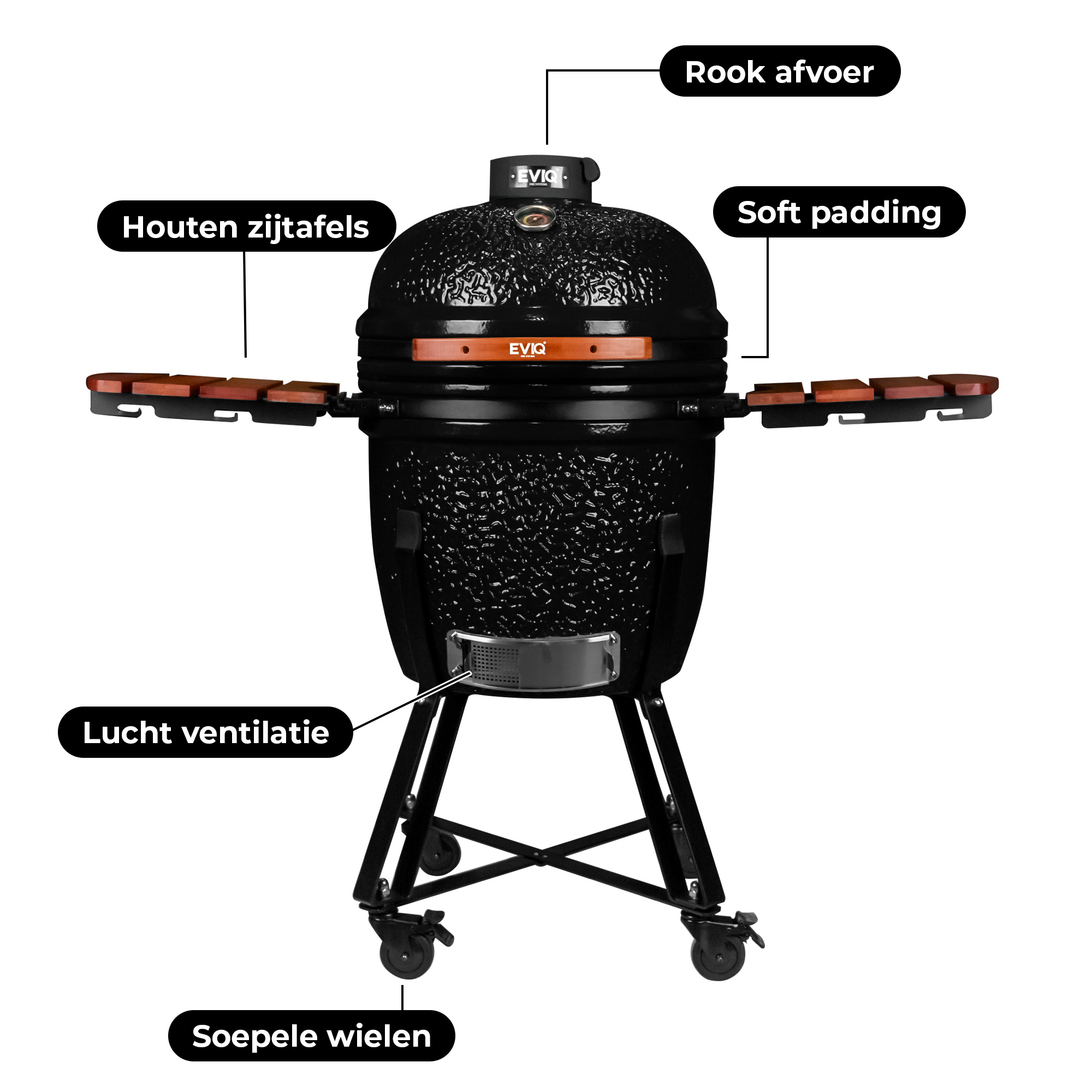 Barbecue au charbon de bois EVIQ BBQ Kamado 21" Grillmaster en céramique noire
