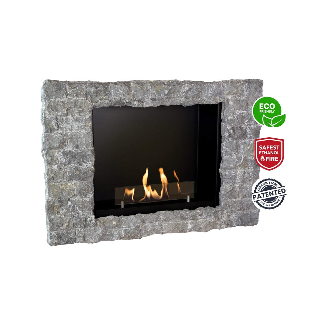 Cheminée murale bioéthanol Xaralyn Goya en pierre naturelle