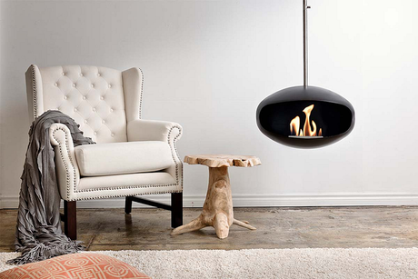 Cheminée de plafond bioéthanol suspendue Cocoon Fires Aeris noire