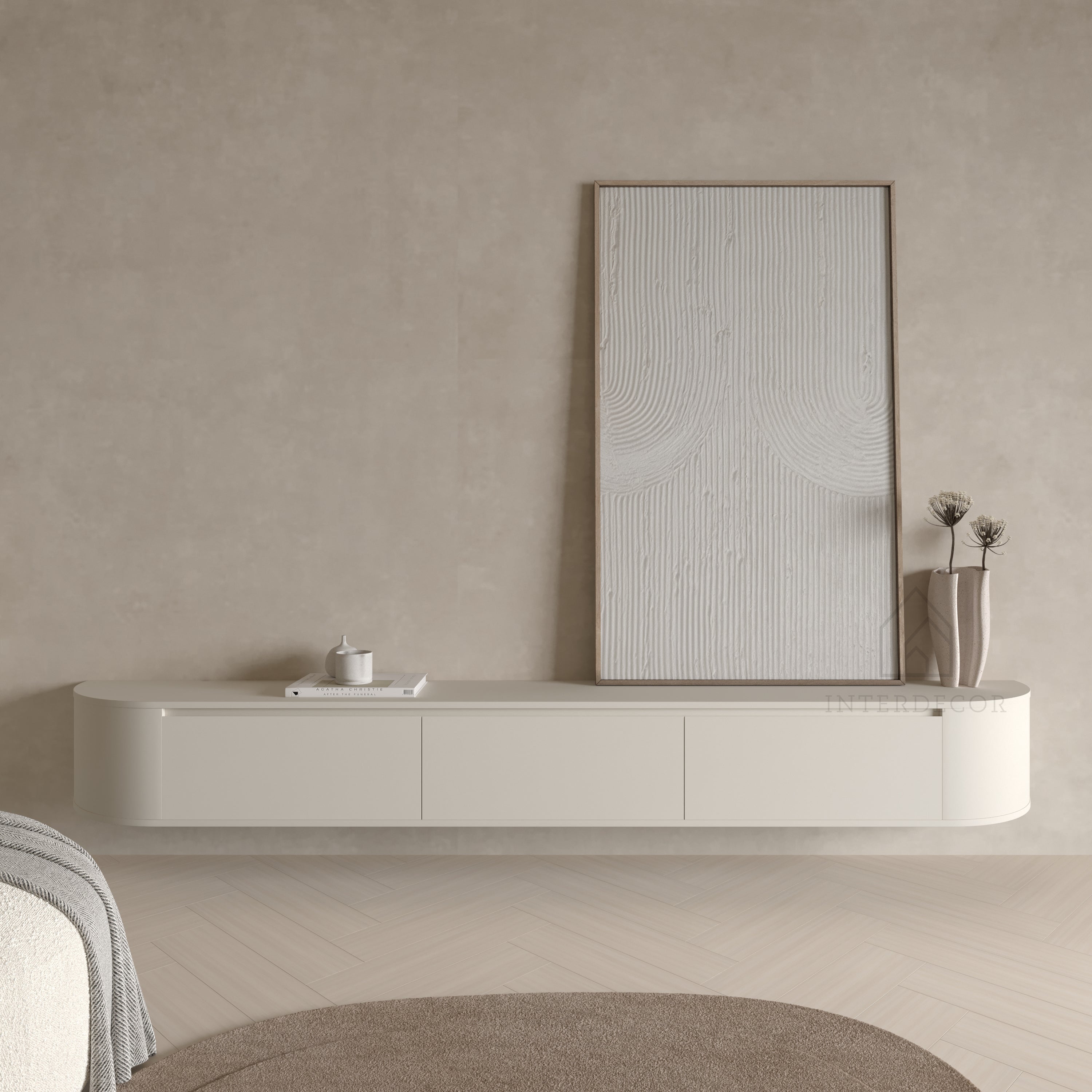 Elegance Collection Japandi Aura Curved TV Meubel zwevend beige