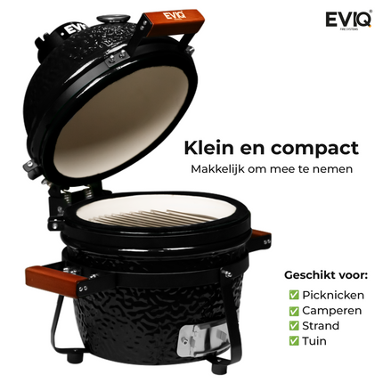EVIQ BBQ Kamado 13" Grillmaster Houtskoolbarbecue Keramisch Zwart