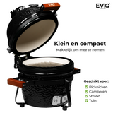 EVIQ BBQ Kamado 13" Grillmaster Houtskoolbarbecue Keramisch Zwart