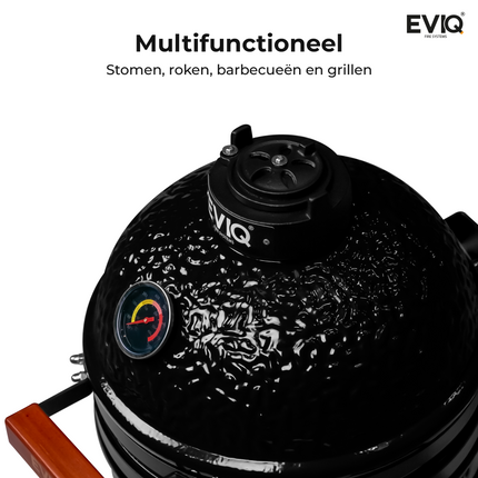 EVIQ BBQ Kamado 13" Grillmaster Houtskoolbarbecue Keramisch Zwart