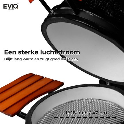 EVIQ BBQ Kamado 18" Grillmaster Houtskoolbarbecue Keramisch Zwart