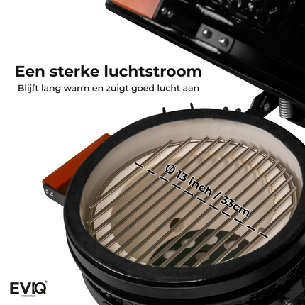 EVIQ BBQ Kamado 13" Grillmaster Houtskoolbarbecue Keramisch Zwart