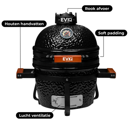 EVIQ BBQ Kamado 13" Grillmaster Houtskoolbarbecue Keramisch Zwart