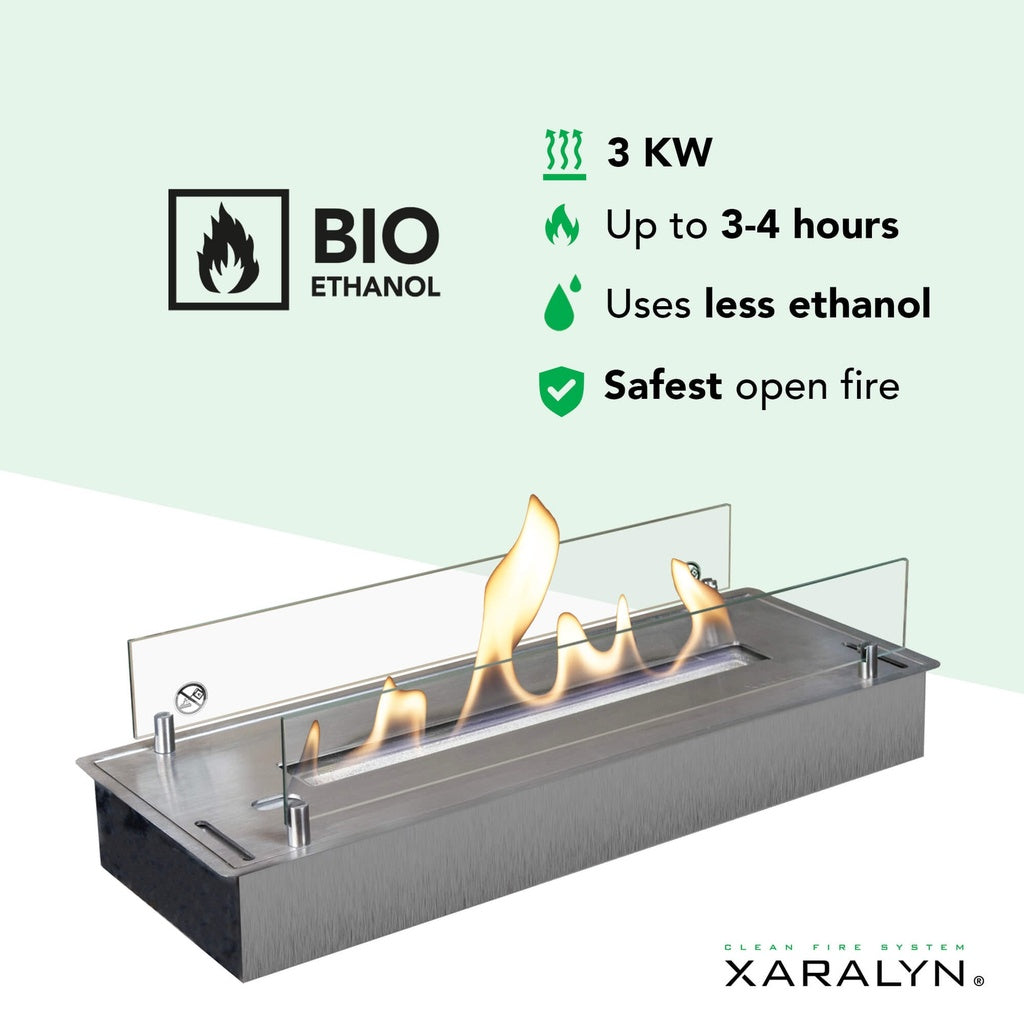 Brûleur bioéthanol Xaralyn L avec profil intégré Acier inoxydable brossé