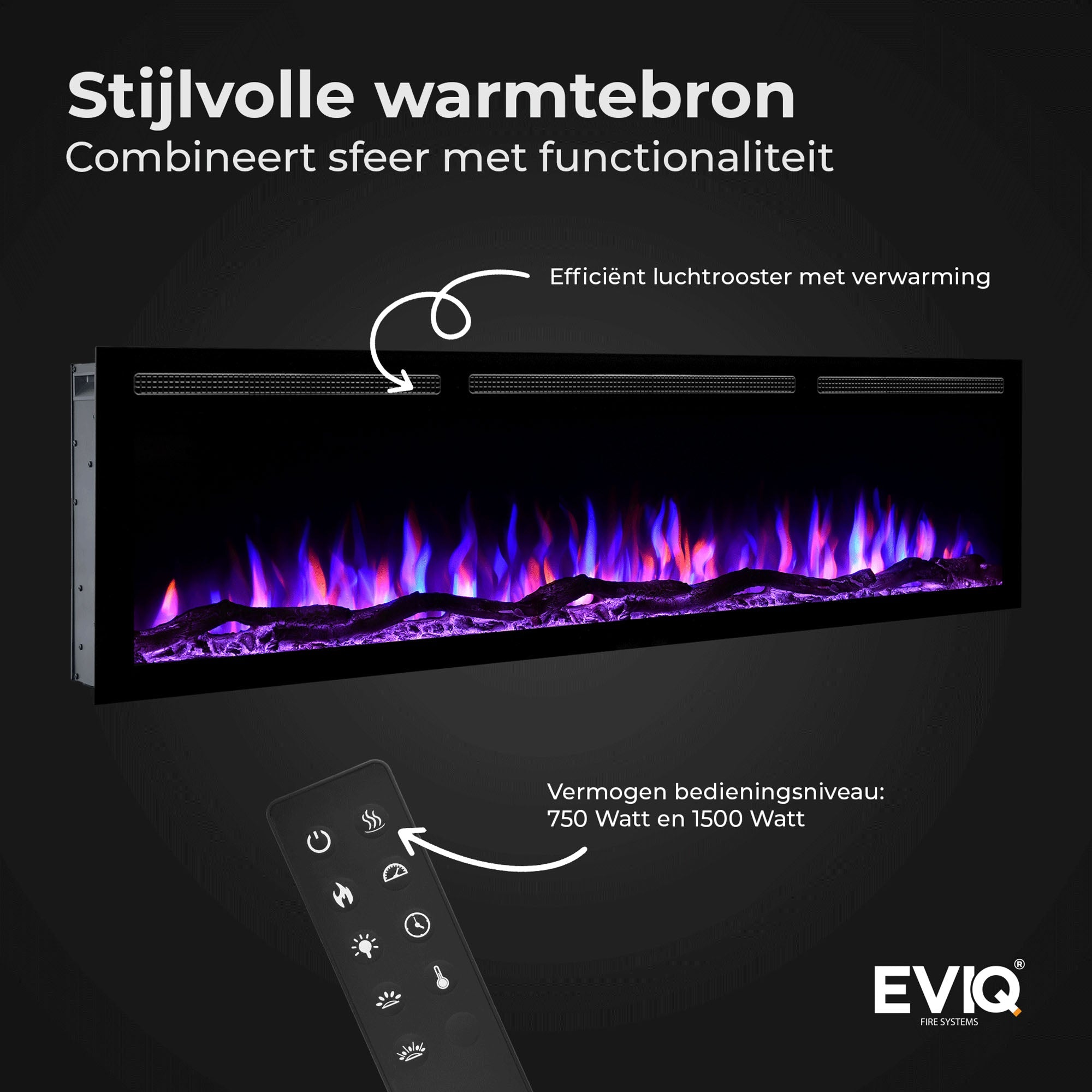 Cheminée électrique EVIQ Diamond 65″ pouces – 165 cm