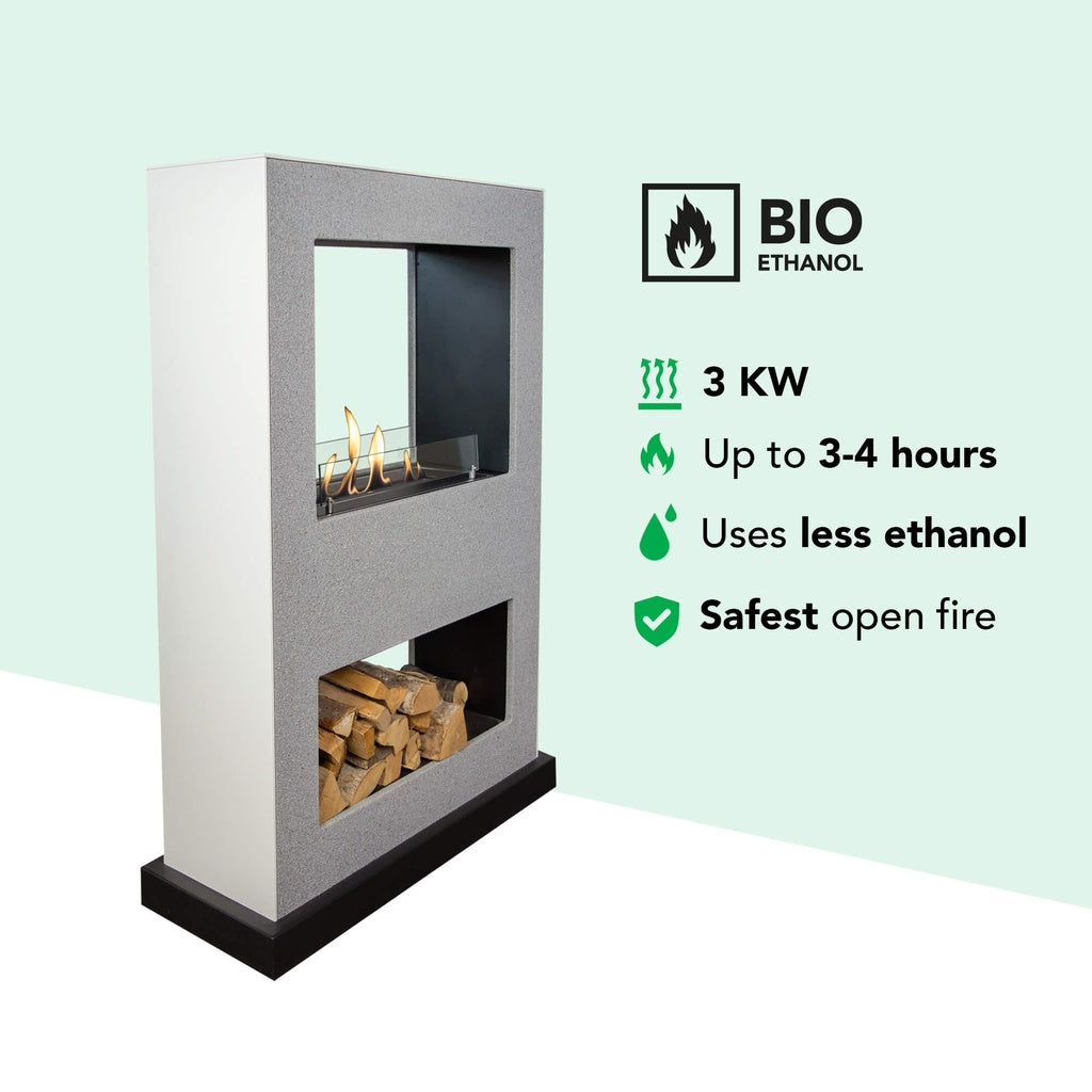 Cheminée tunnel bioéthanol mobile Xaralyn Lasize - séparateur de pièce Aspect béton