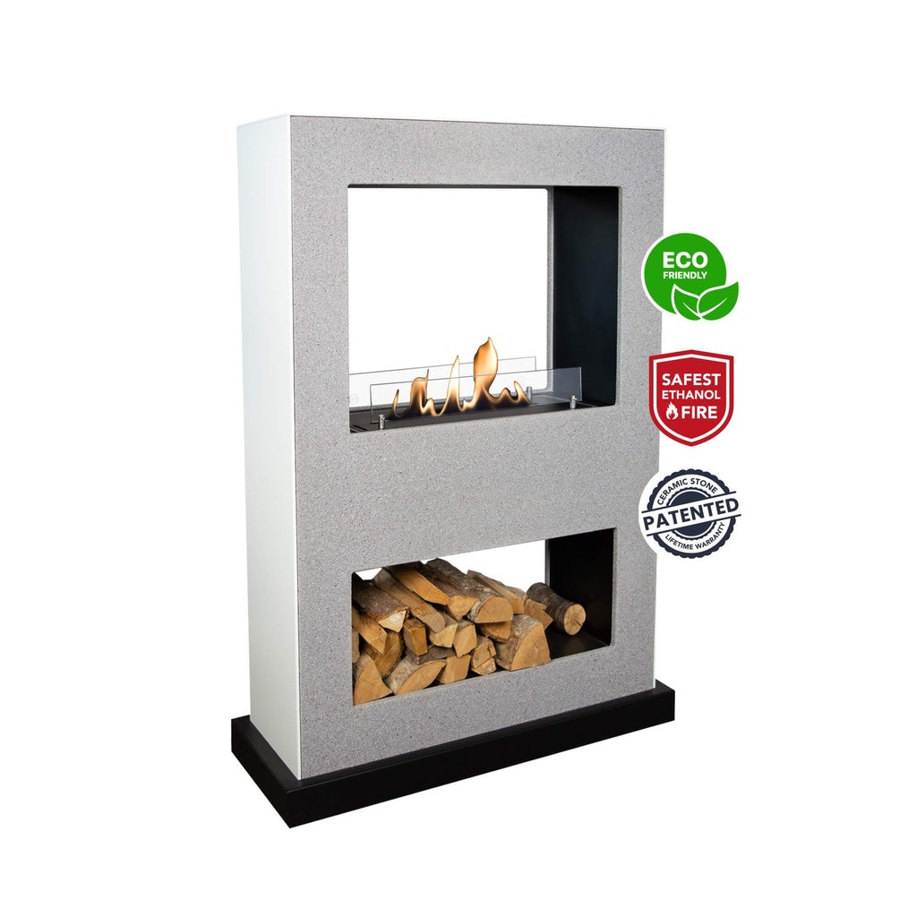 Cheminée tunnel bioéthanol mobile Xaralyn Lasize - séparateur de pièce Aspect béton