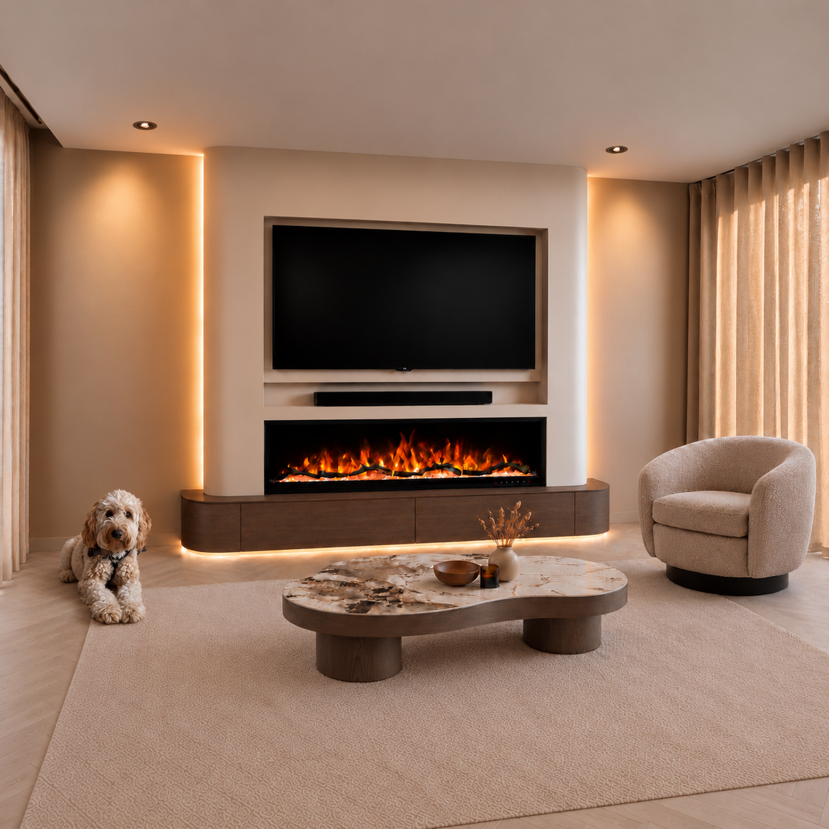Lumea Fires Novaro elektrische sfeerhaard met verwarming – 152 cm