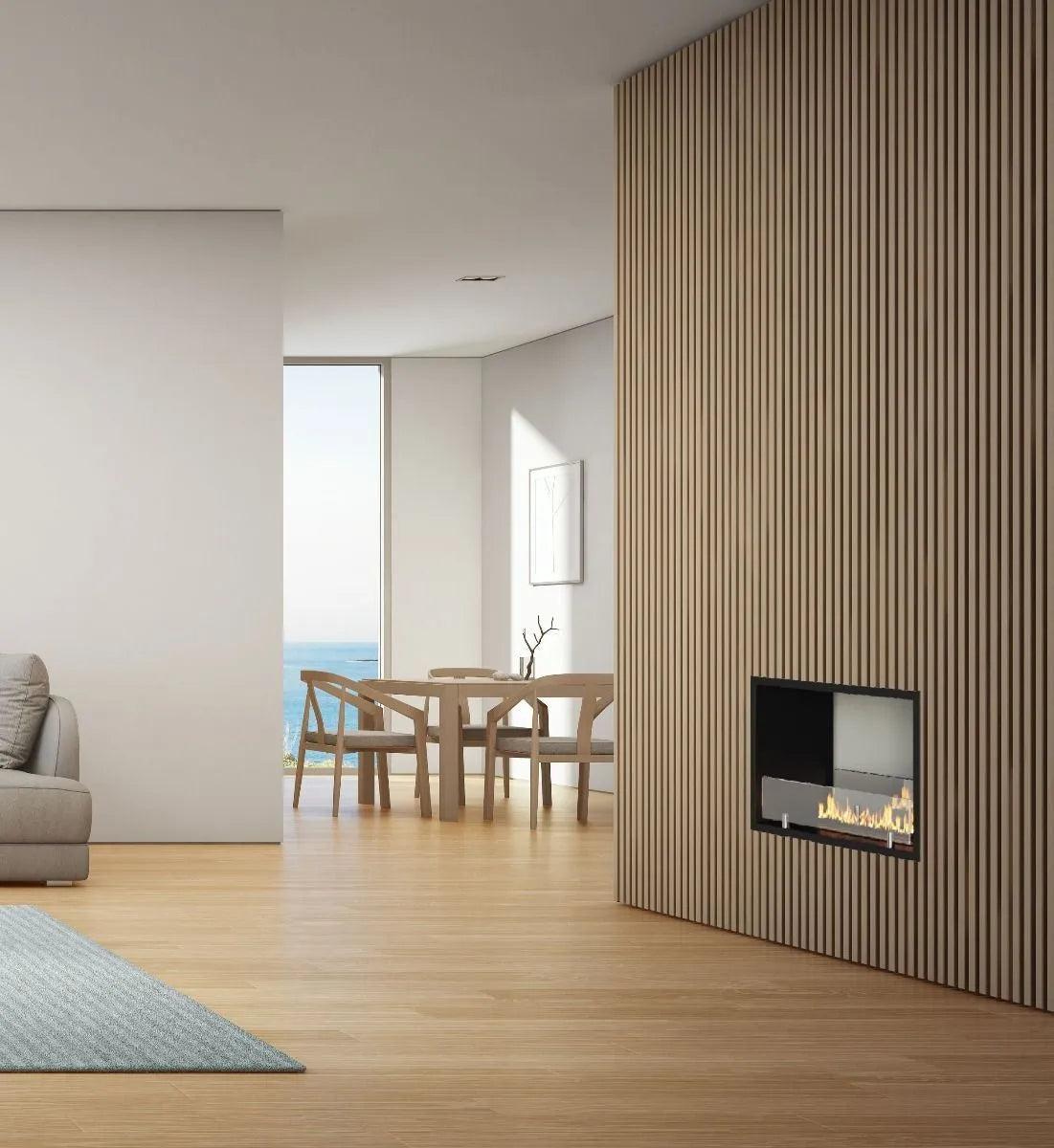 Cheminée à bioéthanol LeFeu Fires - Astucieuse - Tunnel ouvert double face 100 cm